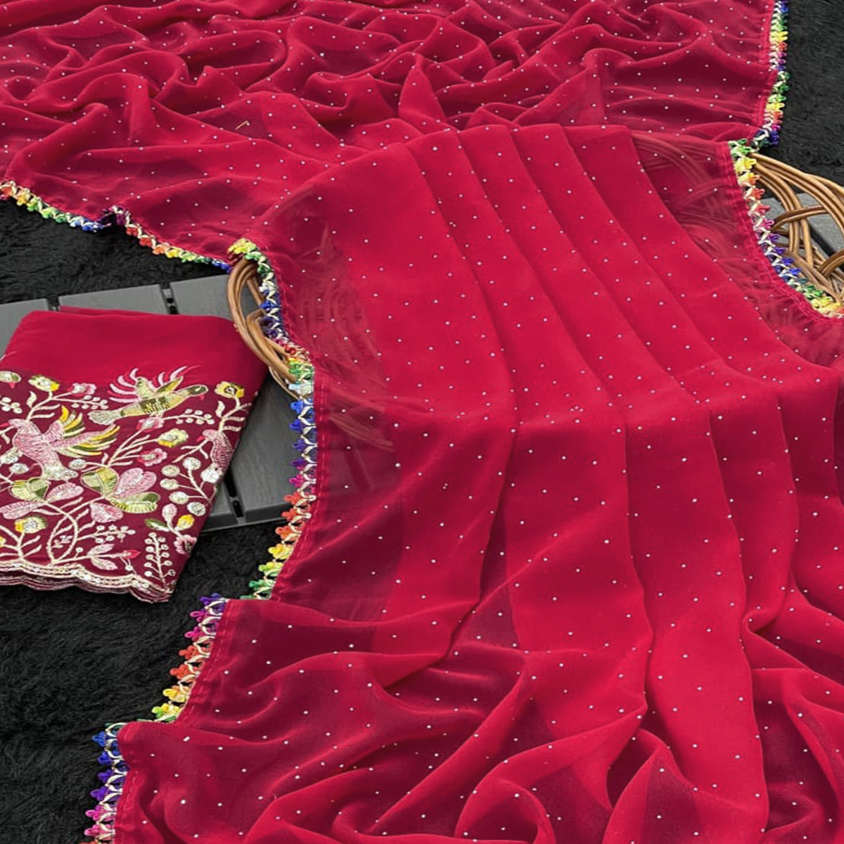 Pink Swarovski Work Embroidered Georgette Saree