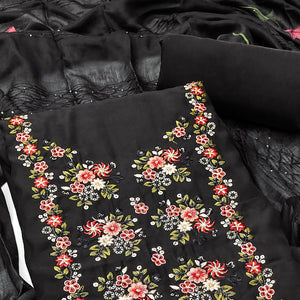 Black Floral Embroidered Viscose Dress Material
