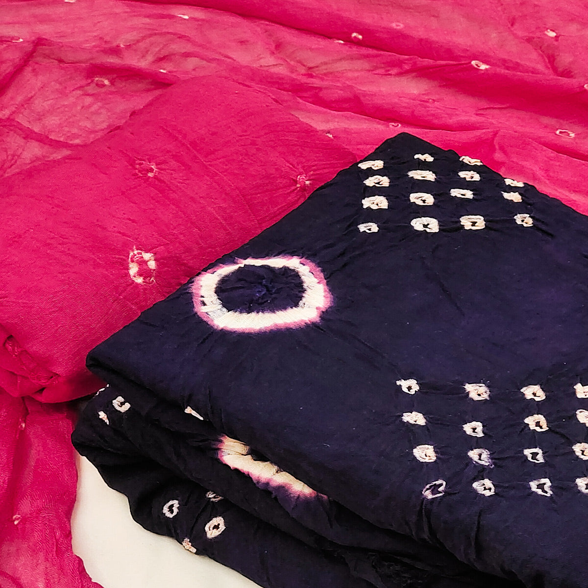 Blue & Pink Tie & Dye Printed Rayon Dress Material