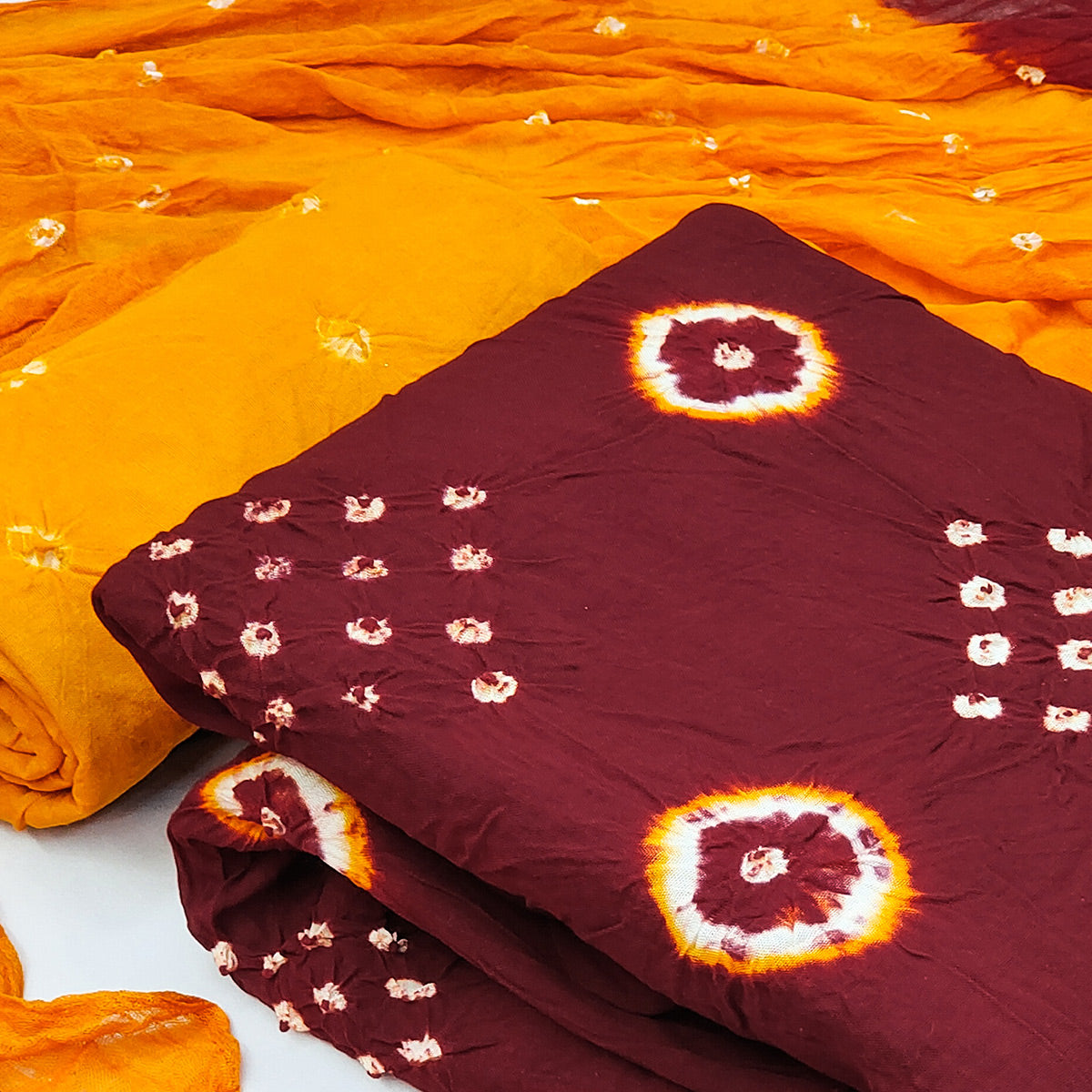 Maroon Tie & Dye Printed Rayon Dress Material