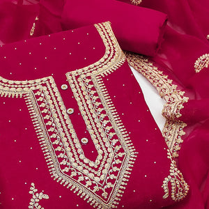 Pink Floral Embroidery With Swarovski Work Georgette Dress Material