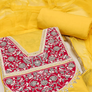 Yellow Floral Sequins Embroidered Viscose Dress Material
