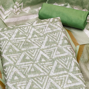 Green Geometric Printed Kota Doria Dress Material