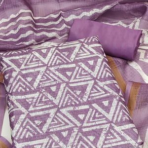 Lavender Geometric Printed Kota Doria Dress Material
