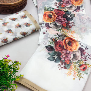 Elegant White Chanderi Saree with Floral Prints