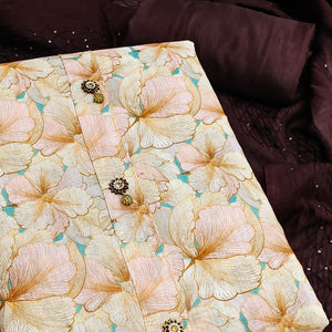 Cream Linen Dress Material With Delicate Floral Print