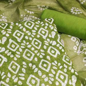 Green Chanderi Dress Material With Traditional Batik Prints