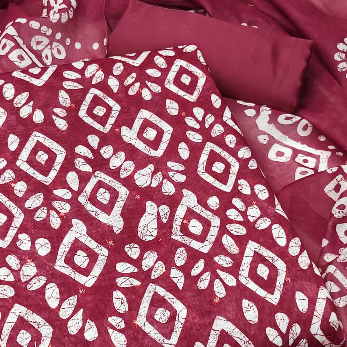 Pink Chanderi Silk Dress Material With Traditional Batik Prints