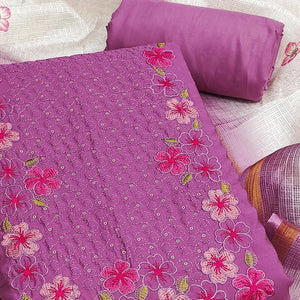 Purple Delicate Floral Embroidery On Luxe Viscose Dress Material