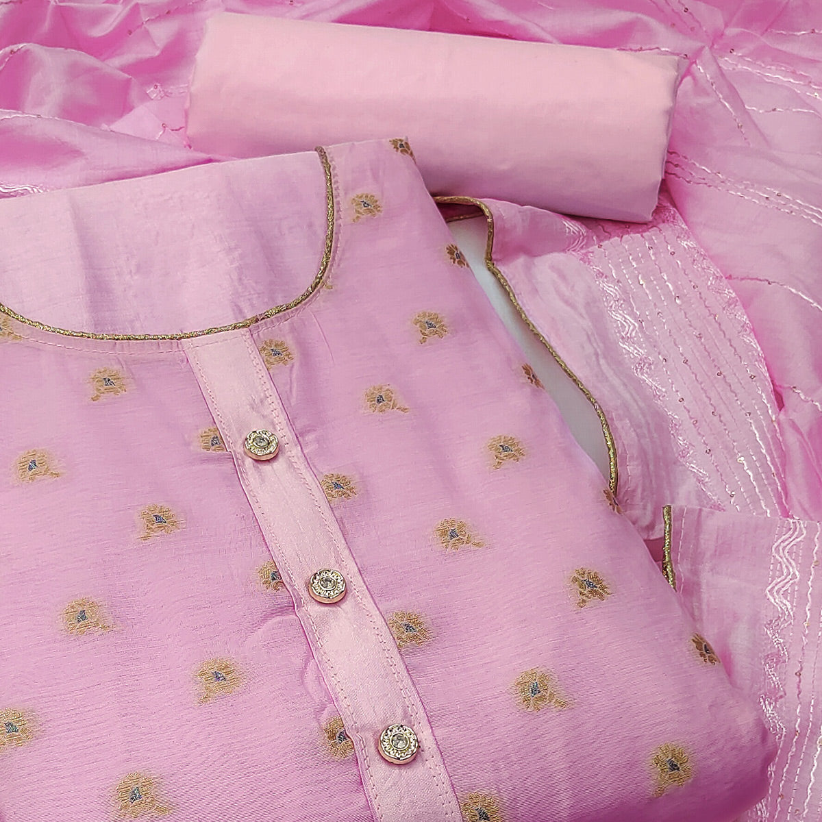 Pink Banarasi Silk Traditional Weaving Dress Material