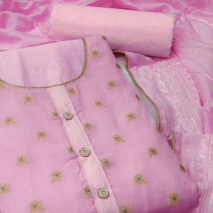 Pink Banarasi Silk Traditional Weaving Dress Material