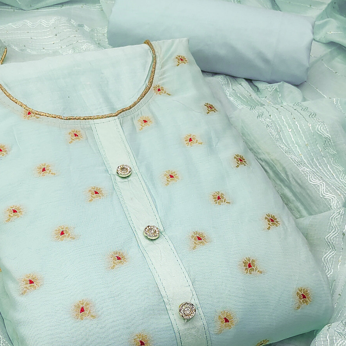 Sea Green Banarasi Silk Traditional Weaving Dress Material