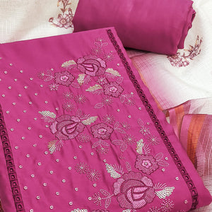 Pink Viscose Dress Material With Stunning Floral Sequin Embroidery