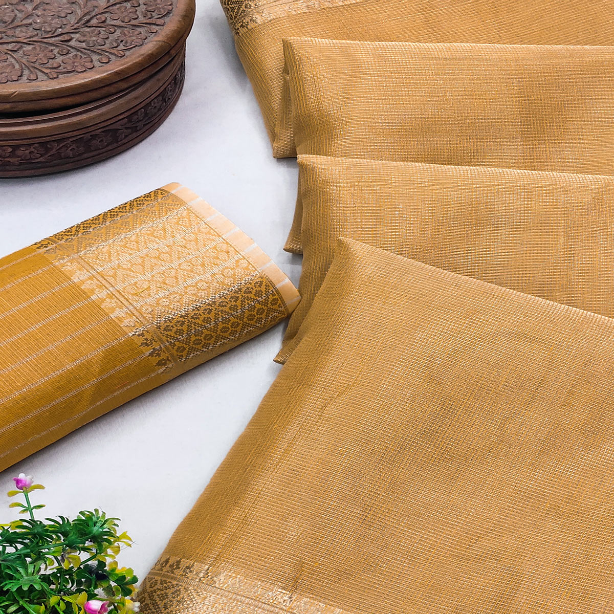 Subtle Solid Beige Kota Doria Saree with Traditional Zari Weaving Edging