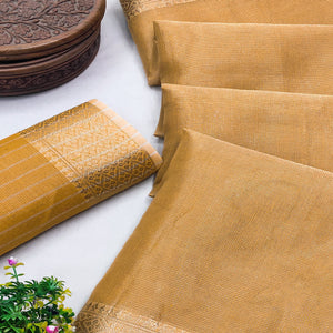 Subtle Solid Beige Kota Doria Saree with Traditional Zari Weaving Edging