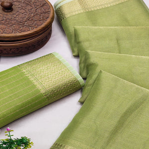 Subtle Solid Green Kota Doria Saree with Traditional Zari Weaving Edging