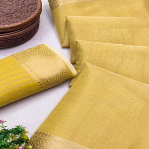 Subtle Solid Yellow Kota Doria Saree with Traditional Zari Weaving Edging