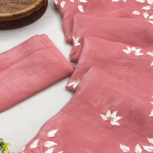 Peach Organza Saree Featuring Fine Floral Embroidery
