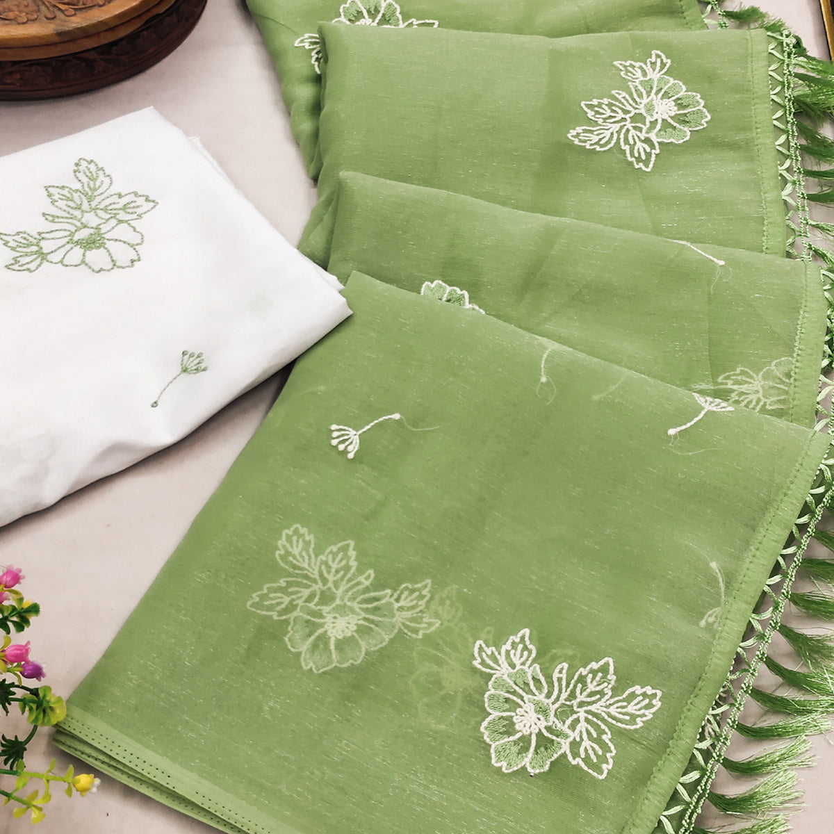 Designer Green Chiffon Saree with Intricate Floral Embroidery