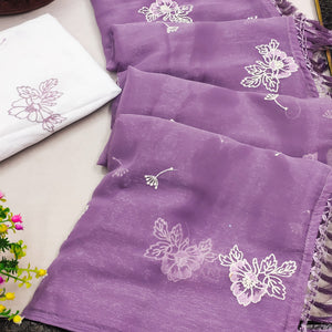 Designer Purple Chiffon Saree with Intricate Floral Embroidery