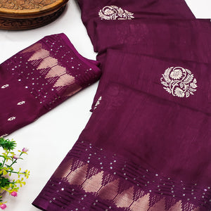 Festive Wine Dola Silk Saree with Printed Florals & Heritage Border Work