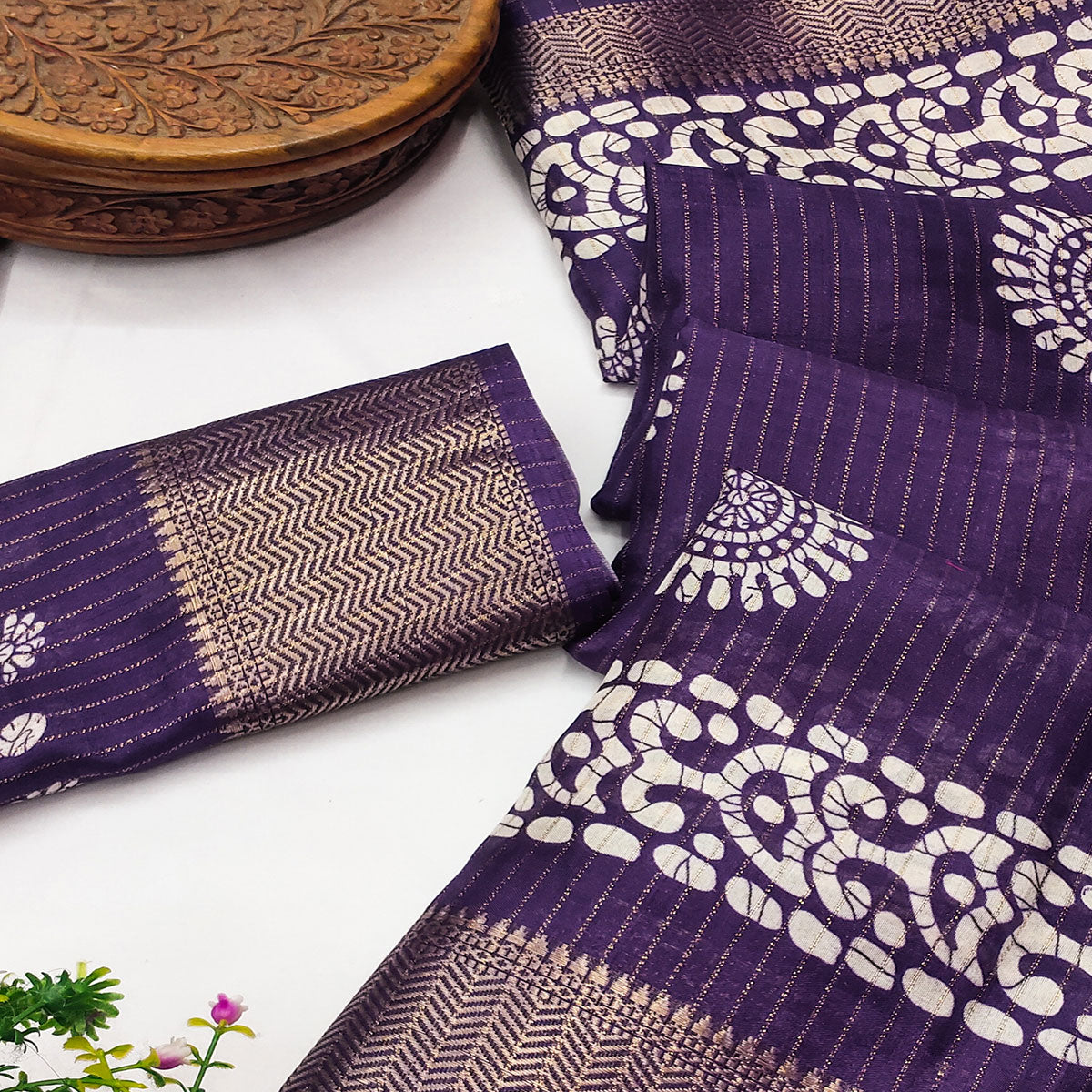 Classic Deep Violet Dola Silk Saree Adorned with Floral Motifs & Rich Zari Work
