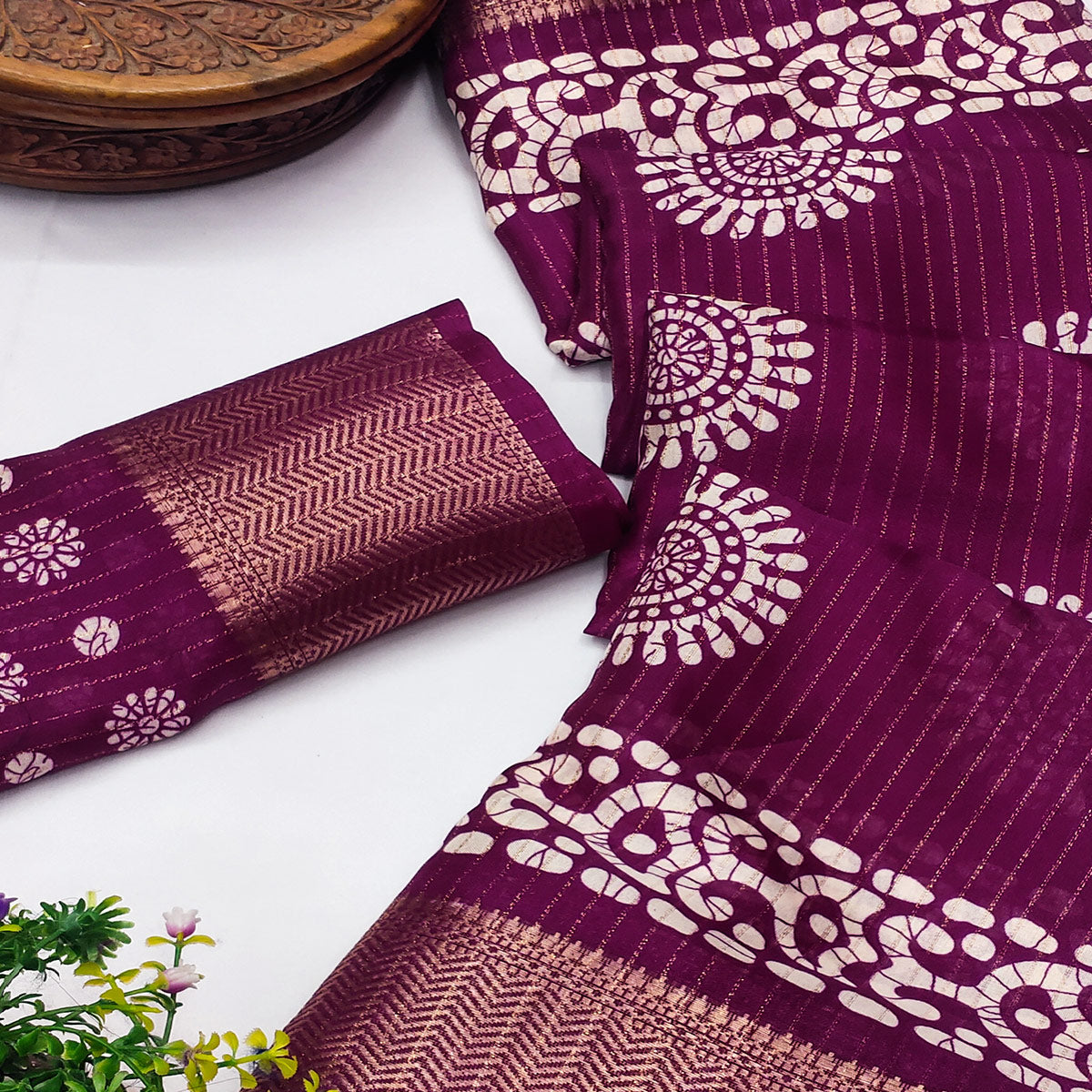 Classic Purple Dola Silk Saree Adorned with Floral Motifs & Rich Zari Work