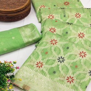 Rich Light Green Saree in Banarasi Silk with Heritage Floral Zari Design