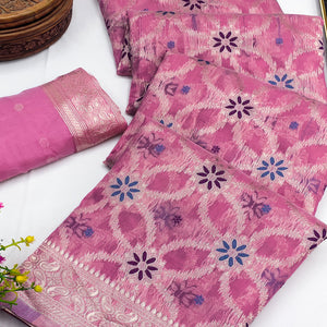 Rich Pink Saree in Banarasi Silk with Heritage Floral Zari Design
