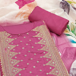 Dusty Pink Golden Thread Embroidered On Viscose Dress Material