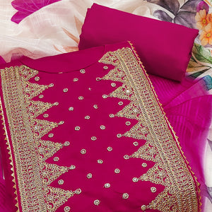 Pink Golden Thread Embroidered On Viscose Dress Material