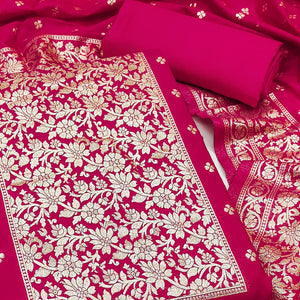 Regal Rani Pink Banarasi Silk With Floral Zari Weaving Work Dress Material