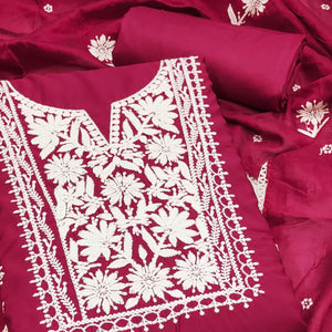 Pink Blossom Embroidered Viscose Fabric for Effortless Style