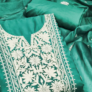 Sea Green Blossom Embroidered Viscose Fabric for Effortless Style
