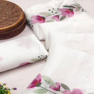 Elegant White Floral Printed Kota Doria Saree with Embroidered Detailing
