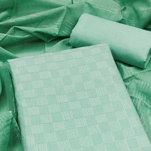 Soft and Breathable Pure Cotton Dress Material in Sea Green with Timeless Checkered Design