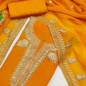 Orange Ethnic Dress Material in Georgette with Embroidery