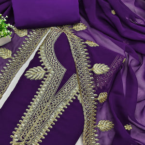 Violet Ethnic Dress Material in Georgette with Embroidery