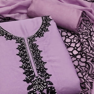 Purple Unstitched Georgette Dress Material Featuring Thread Detailing