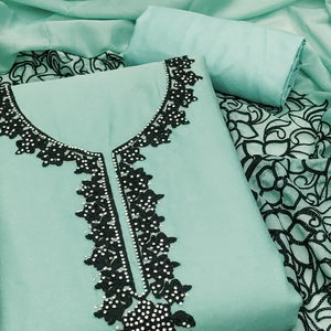 Sea Green Unstitched Georgette Dress Material Featuring Thread Detailing
