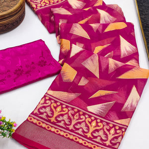 Magenta Saree in Brasso with Contemporary Geometric Print