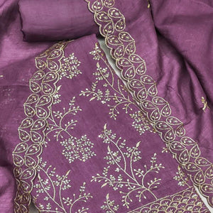Lavender Vichitra Silk Dress Material with Sequins Embroidery