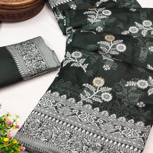 Festive Wear Deep Emerald Green Banarasi Silk Saree with Floral Zari Work