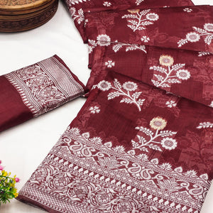 Festive Wear Maroon Banarasi Silk Saree with Floral Zari Work