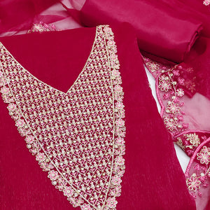 Pink Party Wear Shimmer Dress Material with Floral Embellishment