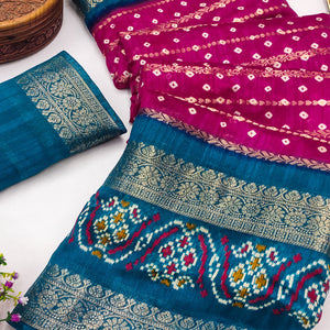 Pink Dola Silk Saree With Traditional Bandhani Motifs & Intricate Zari Weaving Elegance