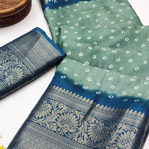 Sea Green Bandhani Design Dola Silk Saree with Classic Zari Detailing