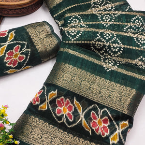 Festive Green Bandhani Print Saree with Rich Zari Detailing