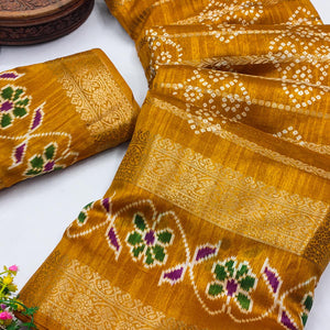 Festive Mustard Bandhani Print Saree with Rich Zari Detailing