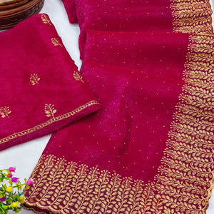 Pink Chiffon Saree with Shimmering Stone Detailing
